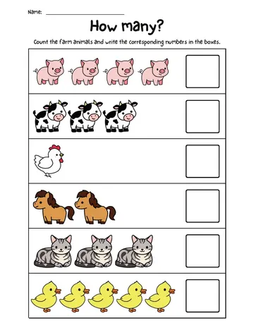 Count the farm animals worksheet