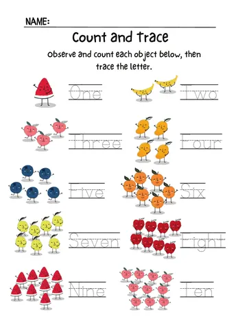 Count and trace number words worksheet