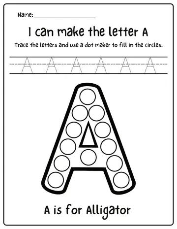 Dot marker letter A for alligator