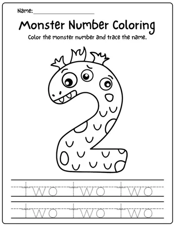 Monster number 2 coloring worksheet