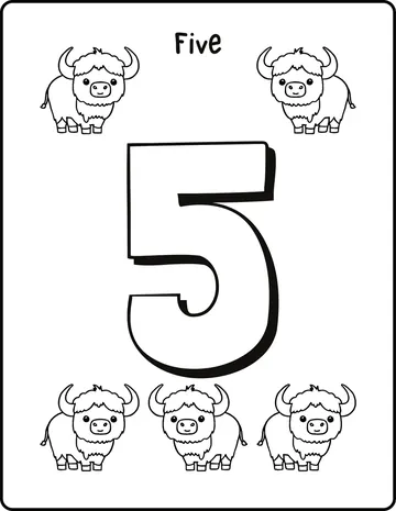 Number 5 with animals worksheet