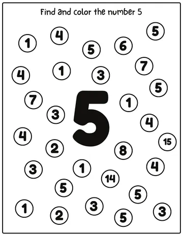 Find and color the number 5 worksheet