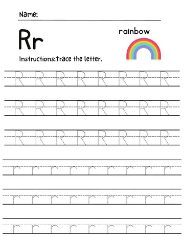 Letter R tracing worksheet